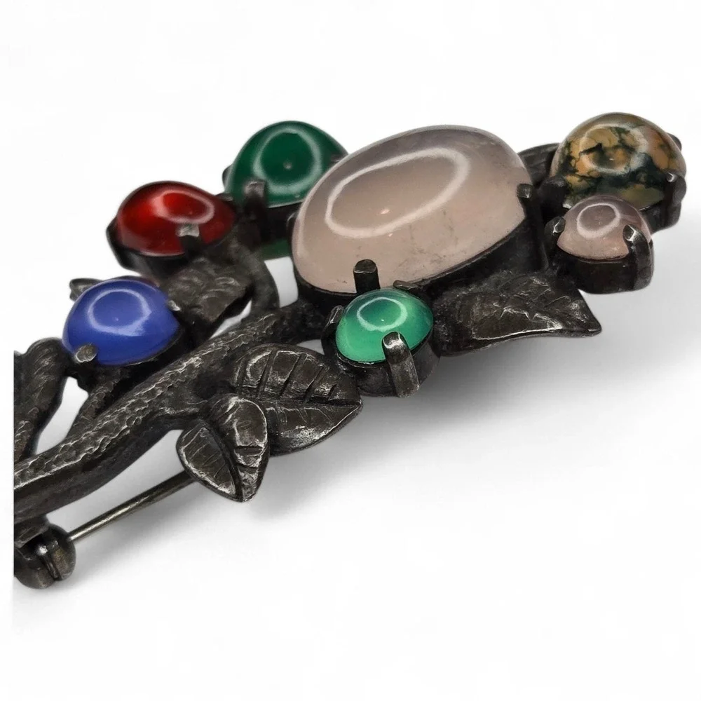 T.M. & Co. Flower Brooch Sterling Silver Multi Gemstone 1963 Vintage Hallmark